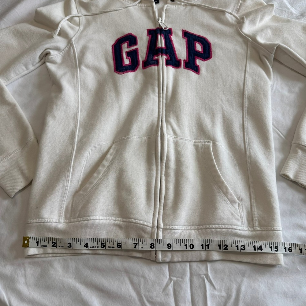 Gap Vintage Y2K Arch Logo Zip Up Hoodie XS Cream Pink Blue Fleece Sweatshirt - Picture 8 of 11
